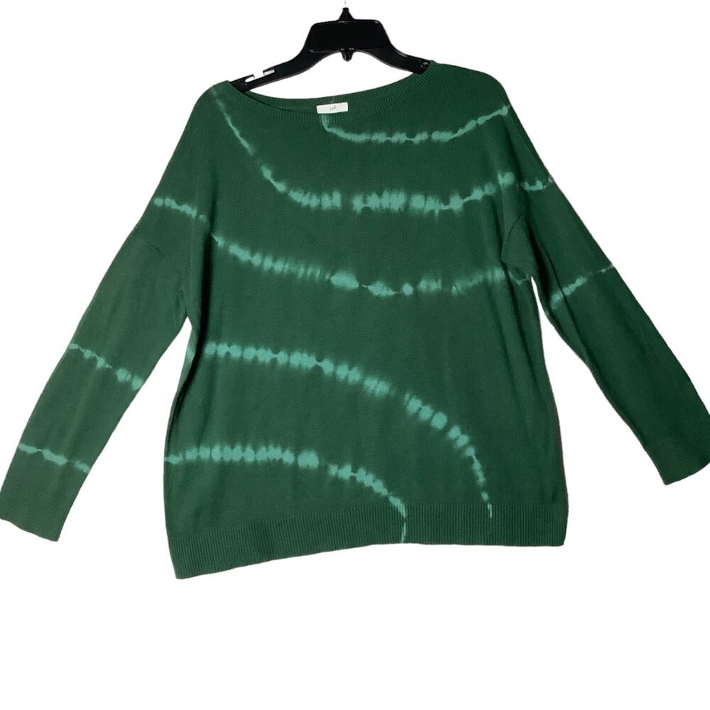 J. Jill‎ Womens Tie-Dye Sweater Green Small  Petite Cotton Viscose Blend Ribbed